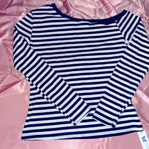 Navy & White Striped Long-Sleeve off the shoulder top